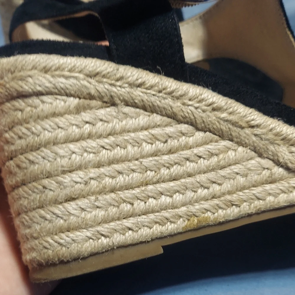 LifeStride Black Faux Suede Espadrille Wedge Sandals Open Toe Ankle Strap Size 8